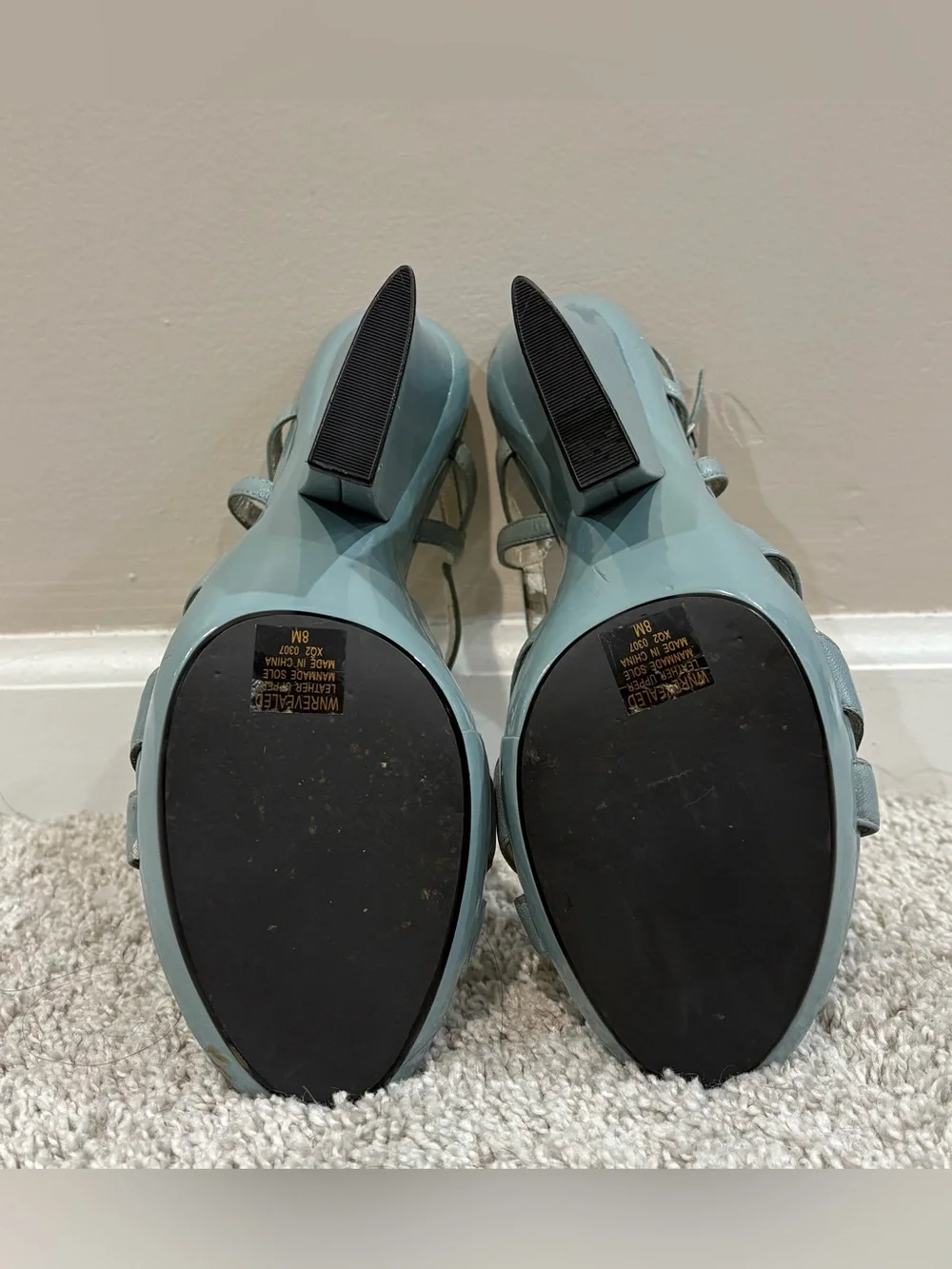Vintage Nine West Light Blue Leather Strappy Wedge Sandals Women’s Size 8
